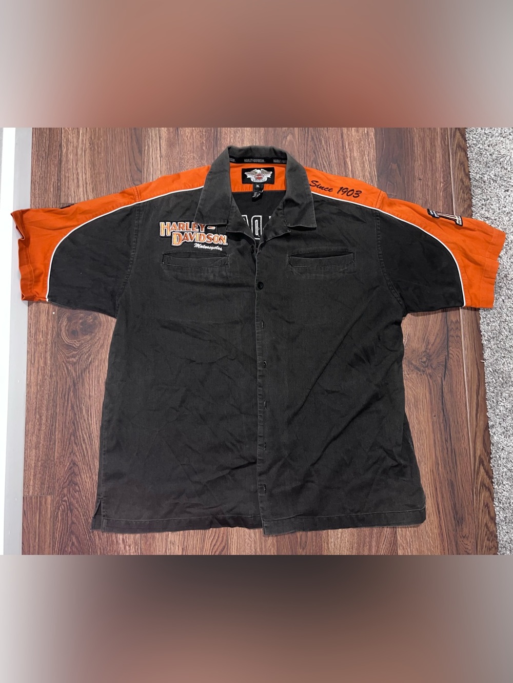 Harley-Davidson Black and Orange Short Sleeve Work Shirt